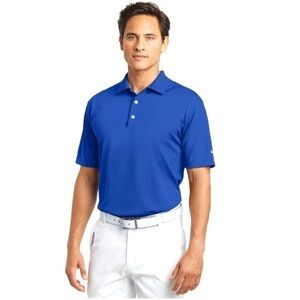 NIKEGOLF, NIKEFITDRY, MENS BLUE, SHORT SLEEVE SHIRT. 3 BUTTON PLACKET. SIZE L